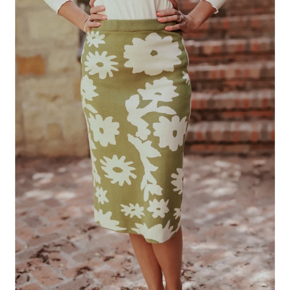 Bohme Pencil Straight Sweater Knee Length Skirt XL Boho‎ Soft Floral Cottagecore